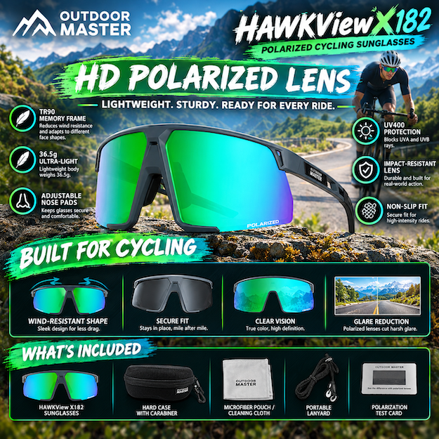 Outdoor Master HawkView x182 Polarised Sports Sunglasses - Green - Image 6