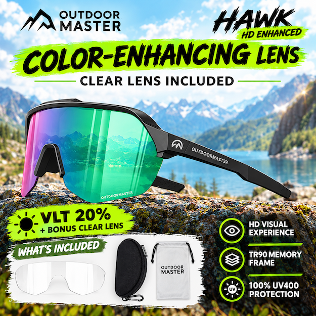Outdoor Master Hawk Enhance Sports Sunglasses - Black/Green - Image 6