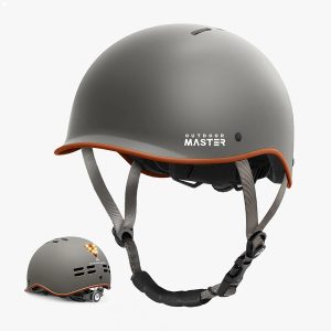 Outdoor Master GOAT Skateboarding and Cycling Helmet with Light - Light Grey/Orange