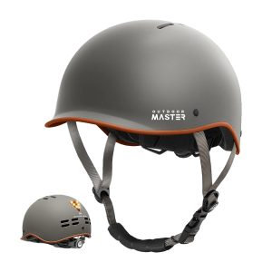 Outdoor Master GOAT Skateboarding and Cycling Helmet with Light - Light Grey/Orange